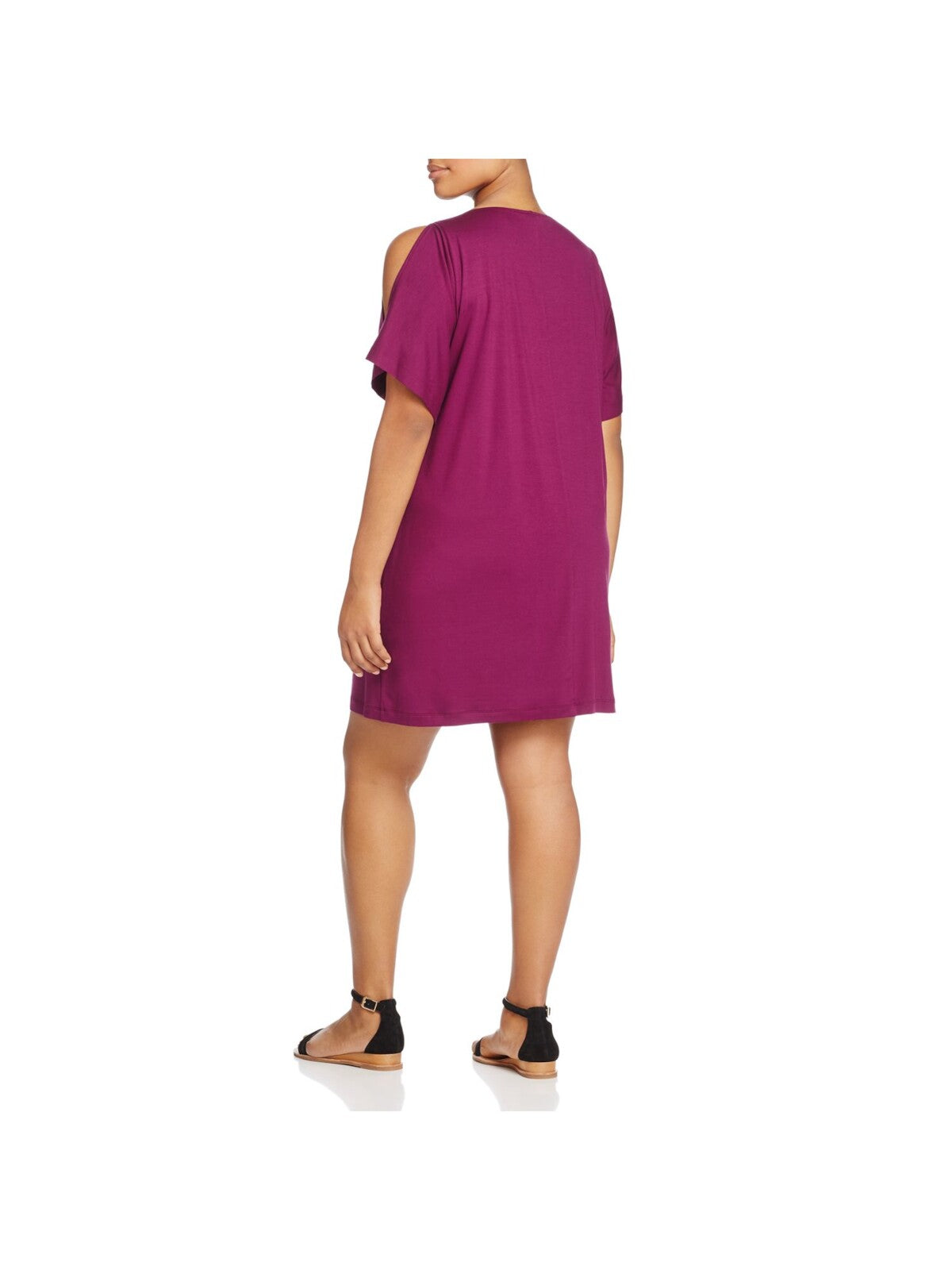 EILEEN FISHER Womens Purple Stretch Cold Shoulder Cocoon Jersey Elbow Sleeve Boat Neck Knee Length Shift Dress Plus 1X