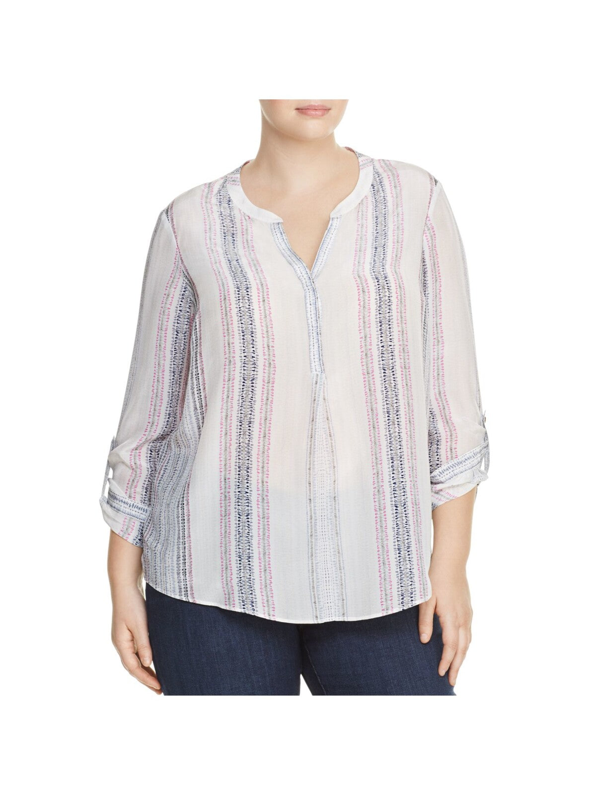 NIC+ZOE Womens Roll-tab Sleeve Split Top