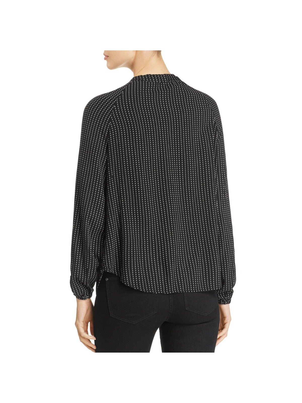 4OUR DREAMERS Womens Black Printed Long Sleeve Tie Neck Wear To Work Top XS