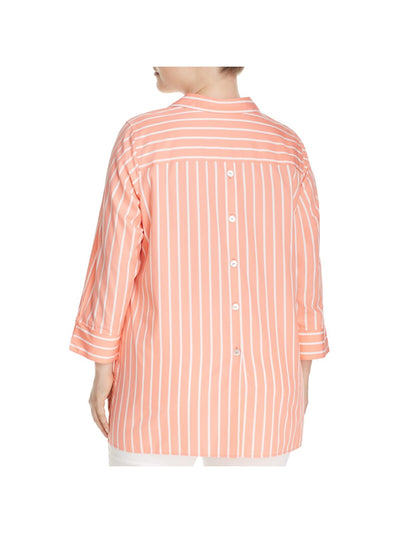 FOXCROFT Womens Coral Striped Collared Tunic Top Plus 16W