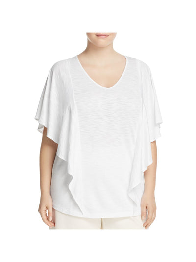 FOXCROFT Womens Ruffled Flutter Sleeve V Neck T-Shirt