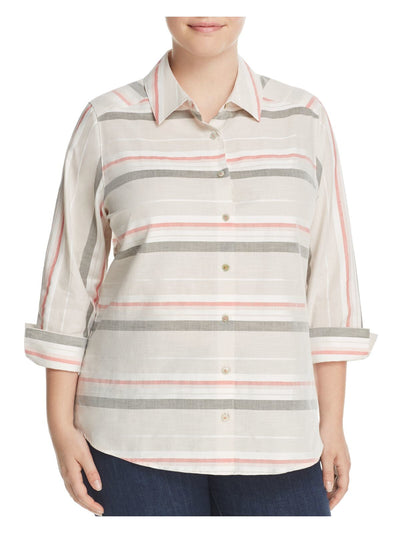 FOXCROFT Womens 3/4 Sleeve Vented Curved Hem Button Up Top