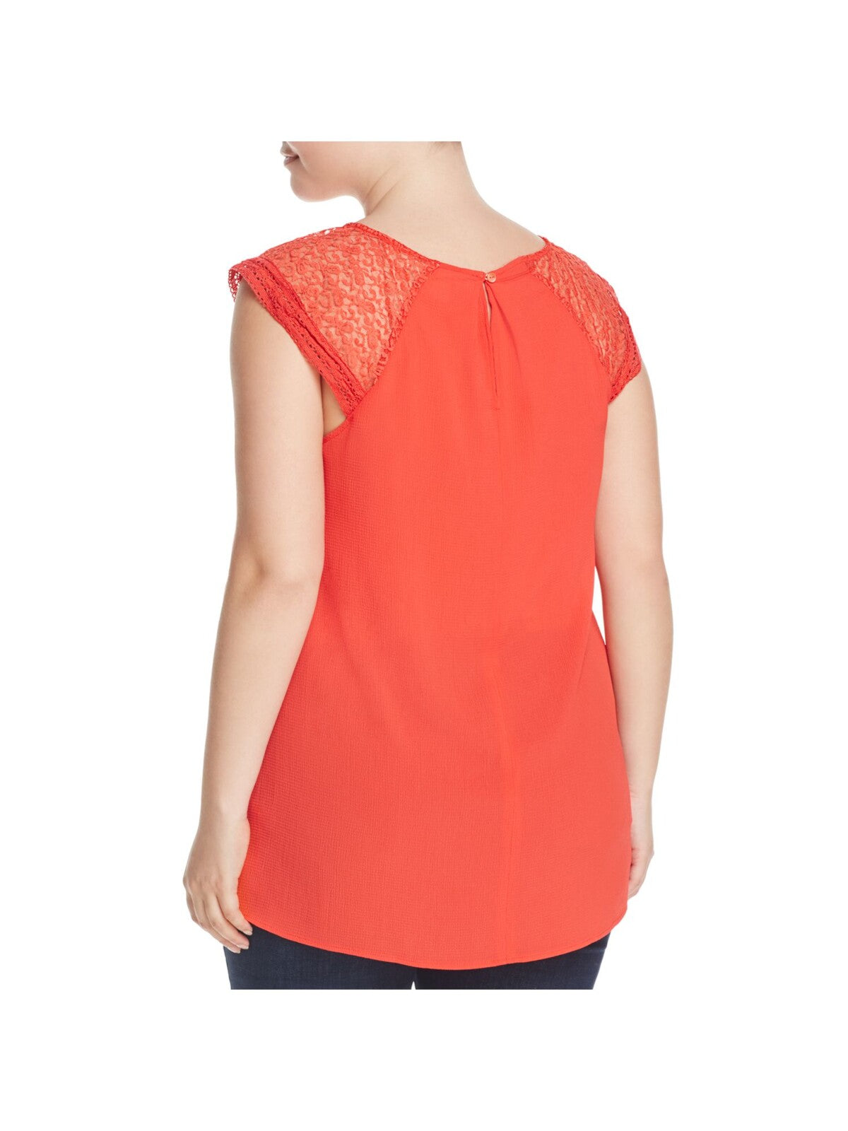 JUNAROSE Womens Red Lace Keyhole Back Cap Sleeve Jewel Neck Tunic Top 20