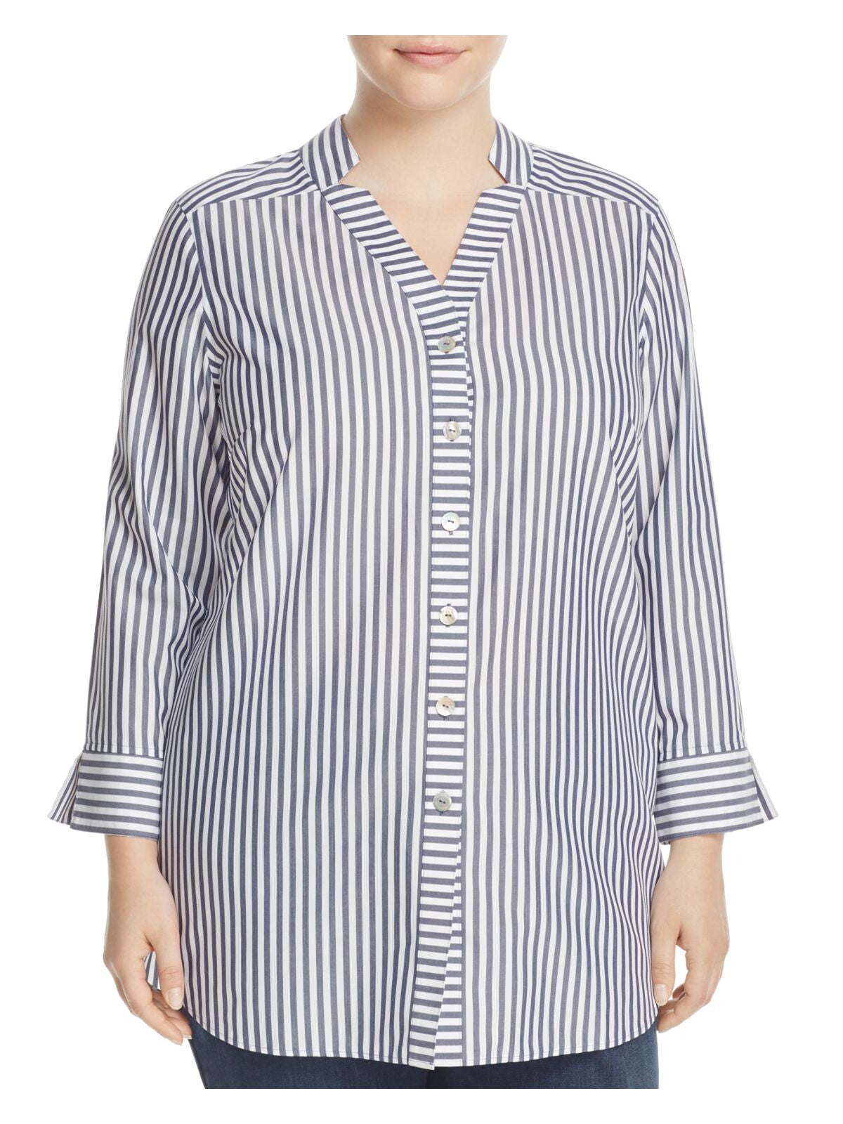 FOXCROFT Womens Blue Striped Long Sleeve Wear To Work Tunic Top Plus 14W