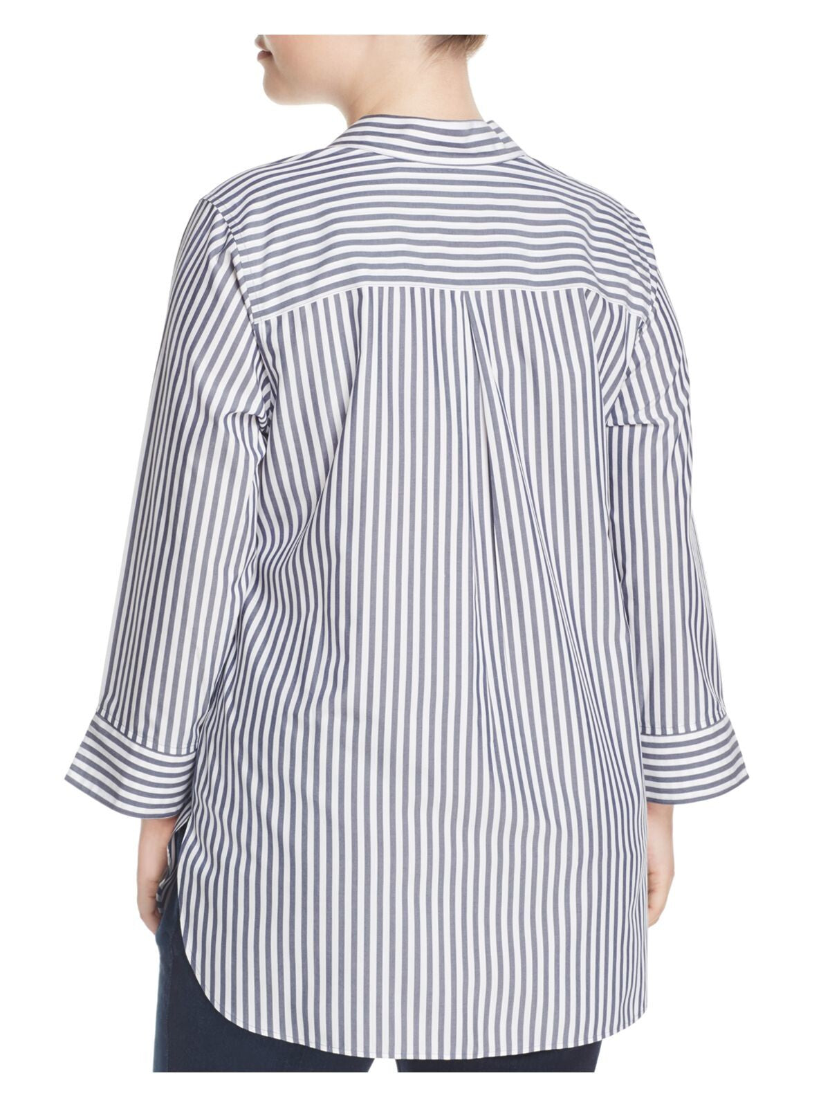 FOXCROFT Womens Blue Striped Long Sleeve Wear To Work Tunic Top Plus 14W