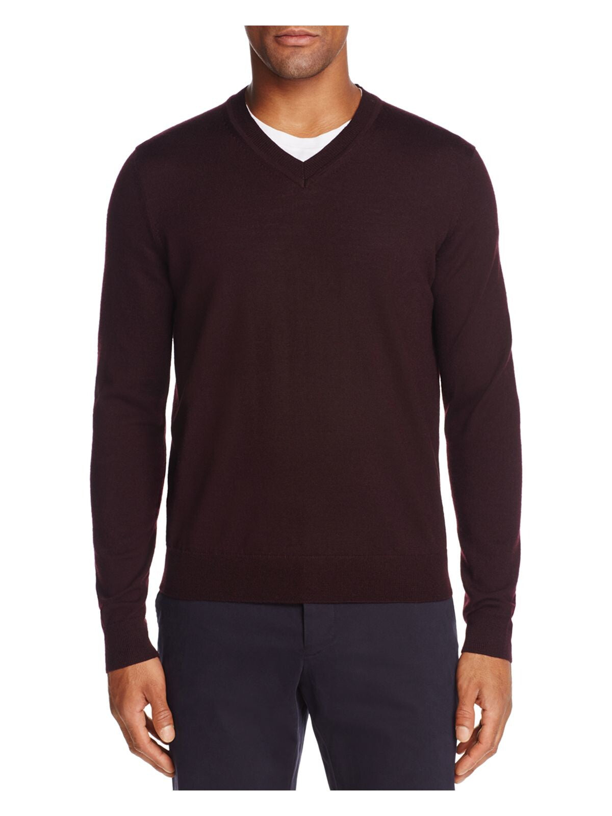 THE MENS STORE Mens Brown V Neck Merino Blend Pullover Sweater S