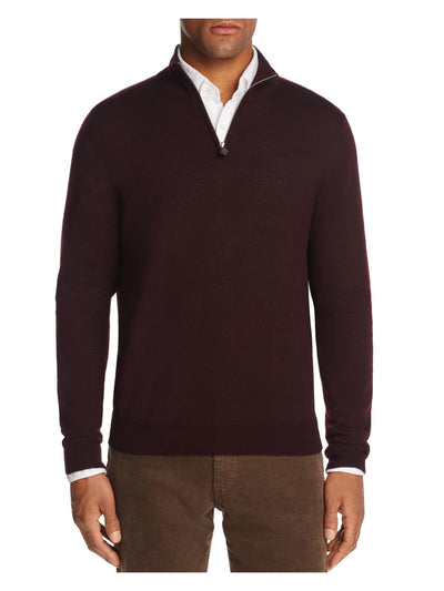 THE MENS STORE Mens Maroon Mock Neck Classic Fit Quarter-Zip Merino Blend Pullover Sweater XXL