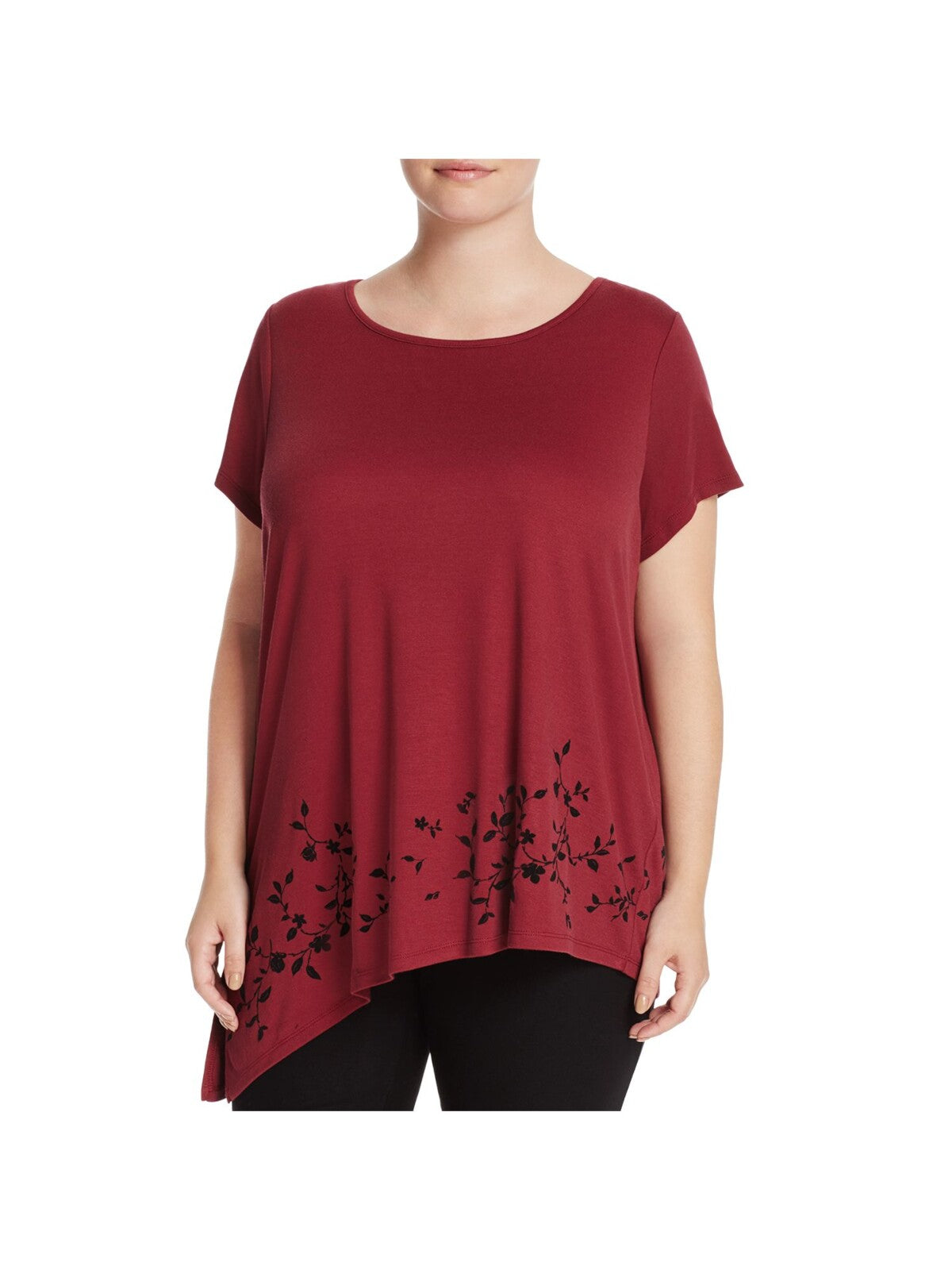 LOVE SCARLETT Womens Maroon Cut Out Printed Short Sleeve Jewel Neck Top Plus 0X