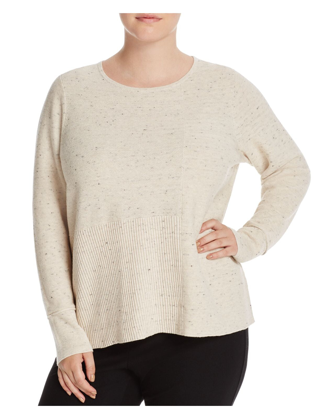 EILEEN FISHER Womens Beige Speckle Long Sleeve Round Neck Wear To Work Sweater Plus 1X