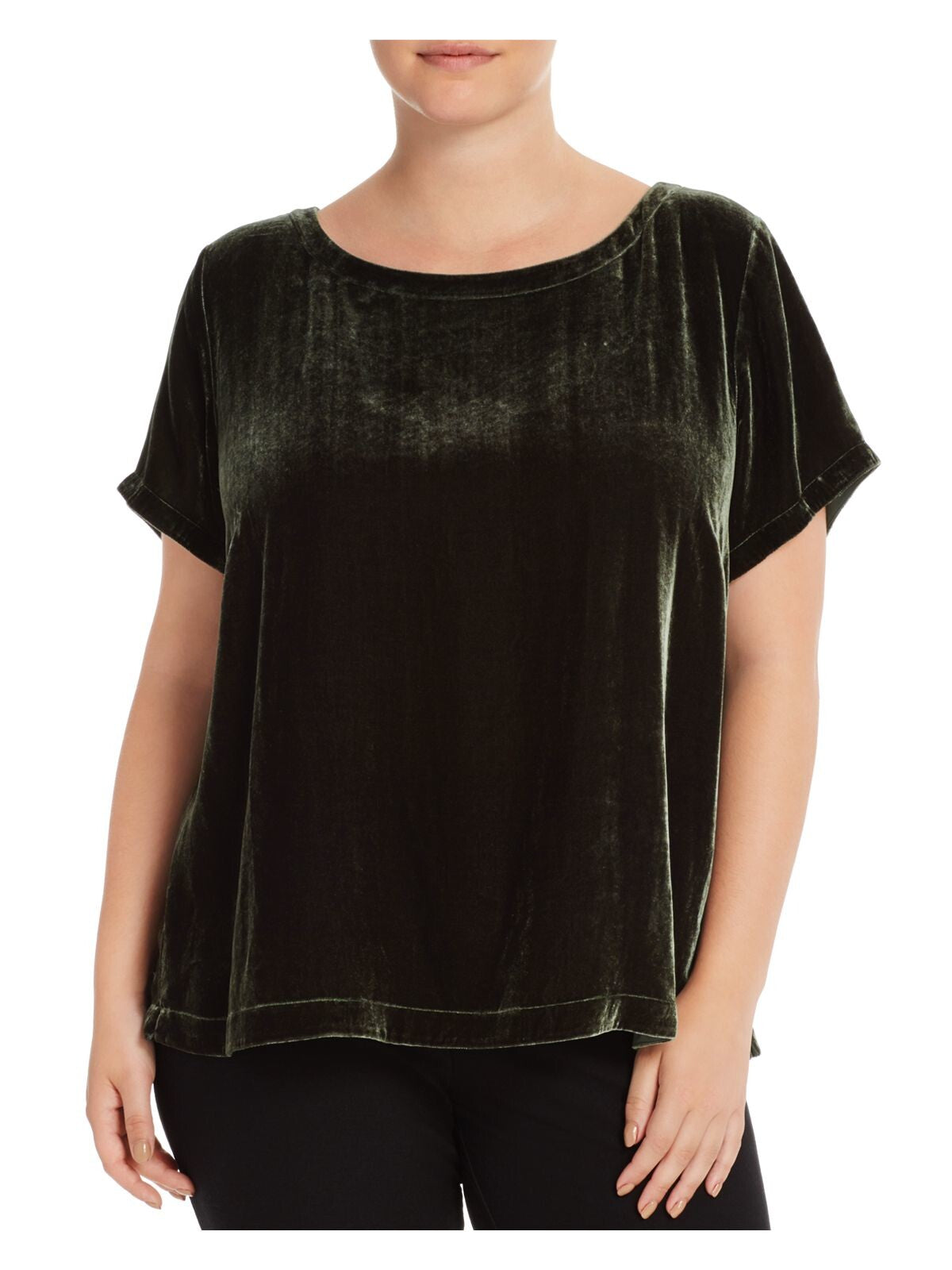 EILEEN FISHER Womens Green Short Sleeve Scoop Neck Top Plus 2X