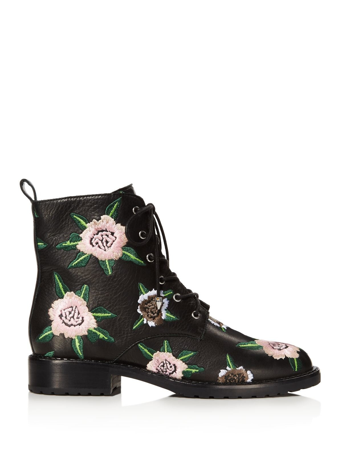 REBECCA MINKOFF Womens Black Floral Lace Up Embroidered Padded Gerry Round Toe Wedge Zip-Up Leather Dress Combat Boots 6 M