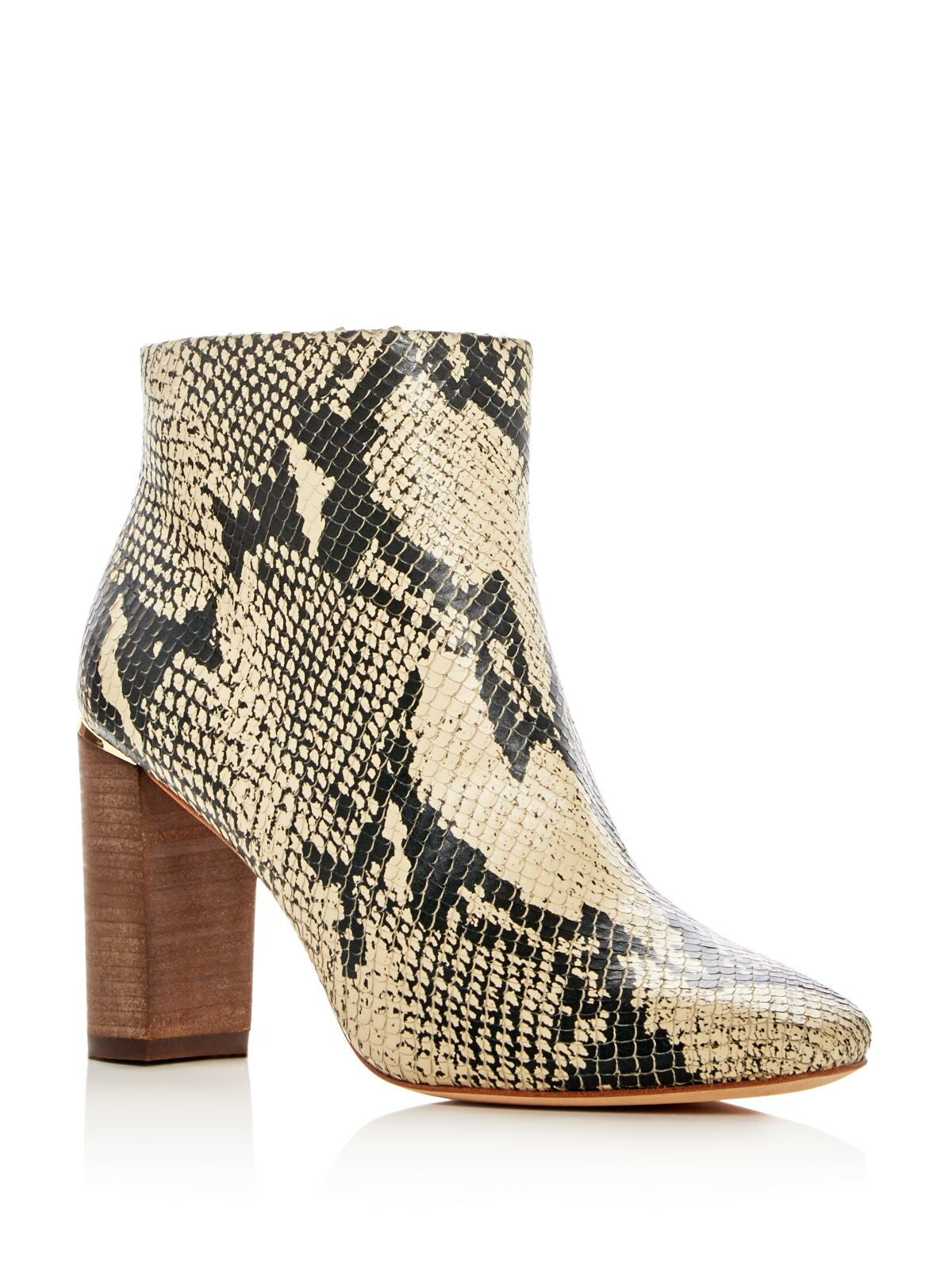 POUR LA VICTOIRE Womens Beige Snake Print Textured Padded Rickie Square Toe Block Heel Zip-Up Leather Booties 9