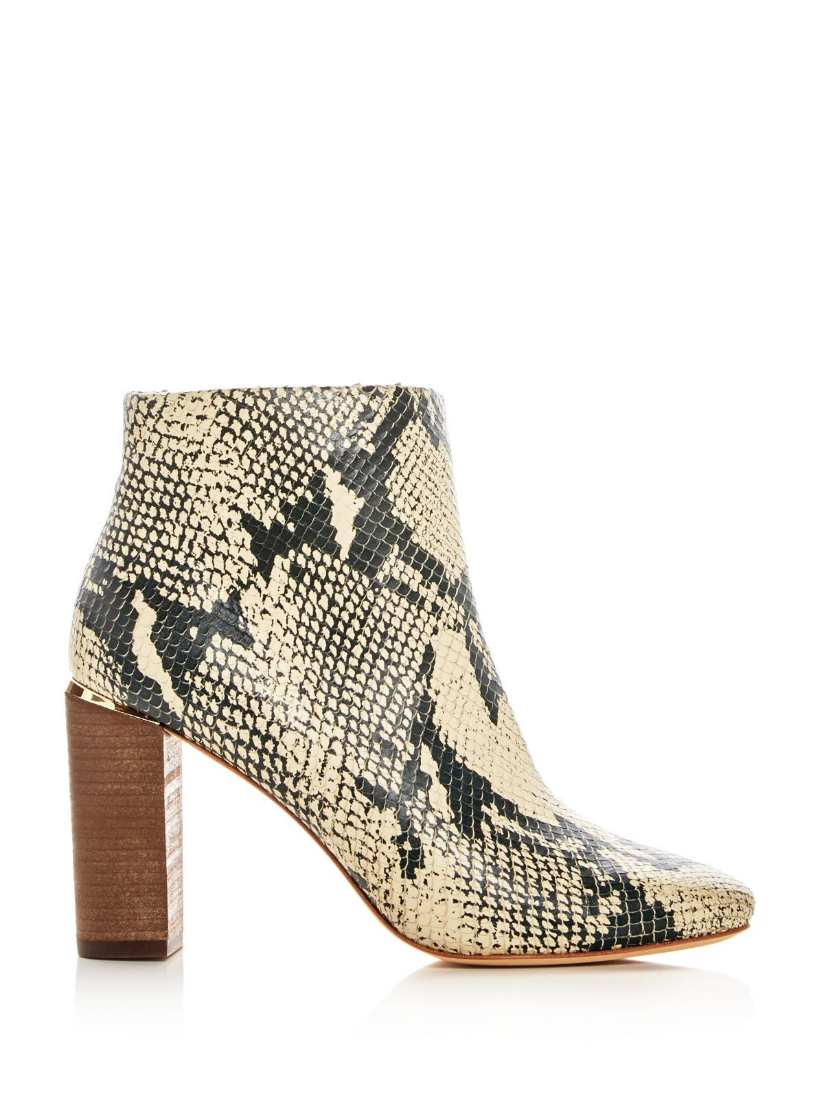 POUR LA VICTOIRE Womens Beige Snake Print Textured Padded Rickie Square Toe Block Heel Zip-Up Leather Booties 9