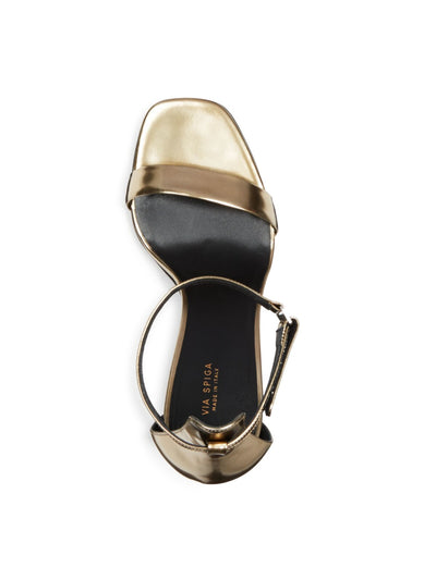 VIA SPIGA Womens Gold Glitter Heel Cushioned Faxon Square Toe Buckle Leather Dress Sandals 9.5 M