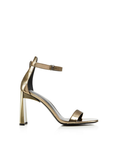 VIA SPIGA Womens Gold Glitter Heel Cushioned Faxon Square Toe Buckle Leather Dress Sandals 9.5 M