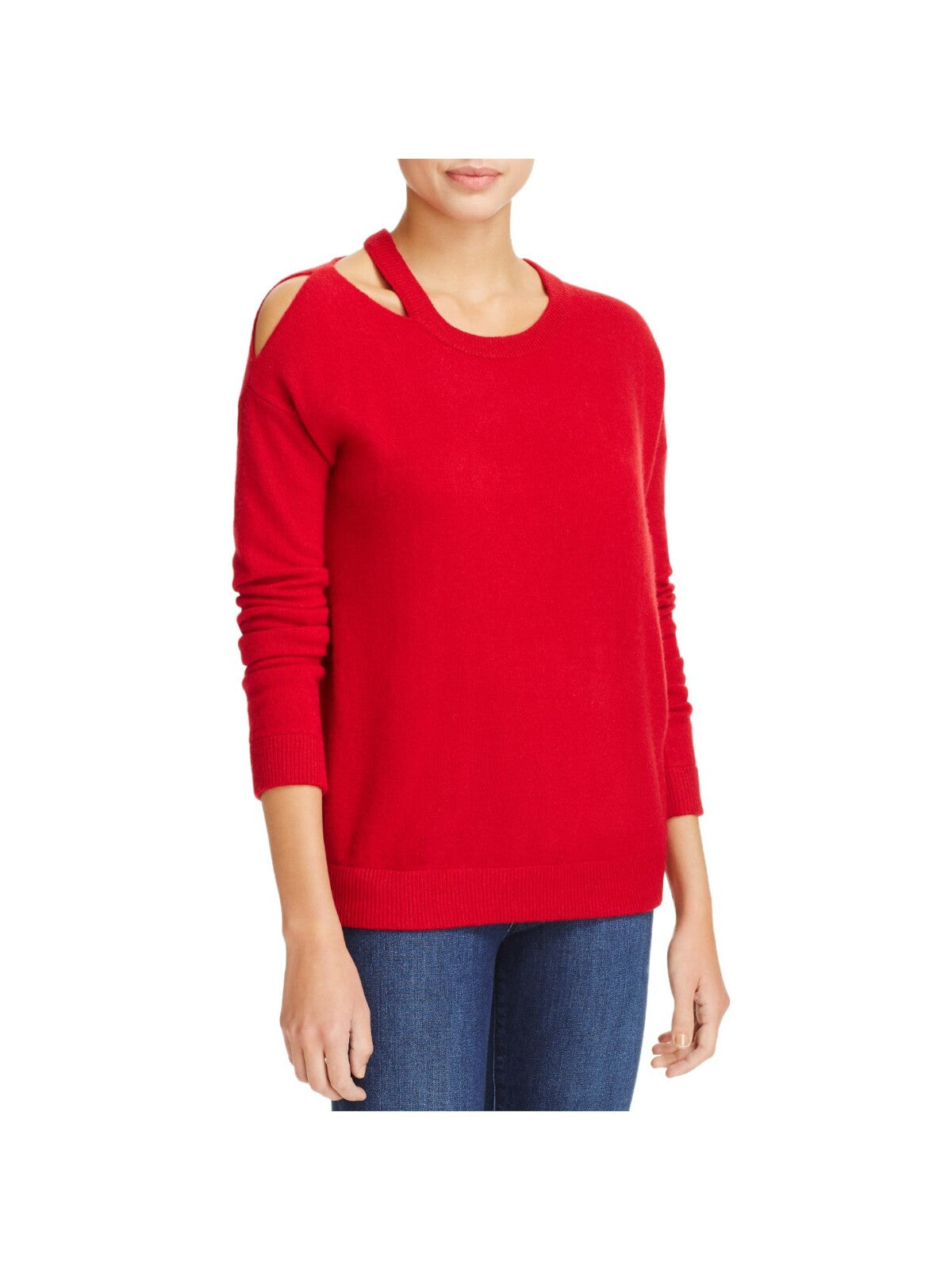 MINNIEROSE Womens Red Cut Out Rib-knit Trim Long Sleeve Crew Neck Sweater S