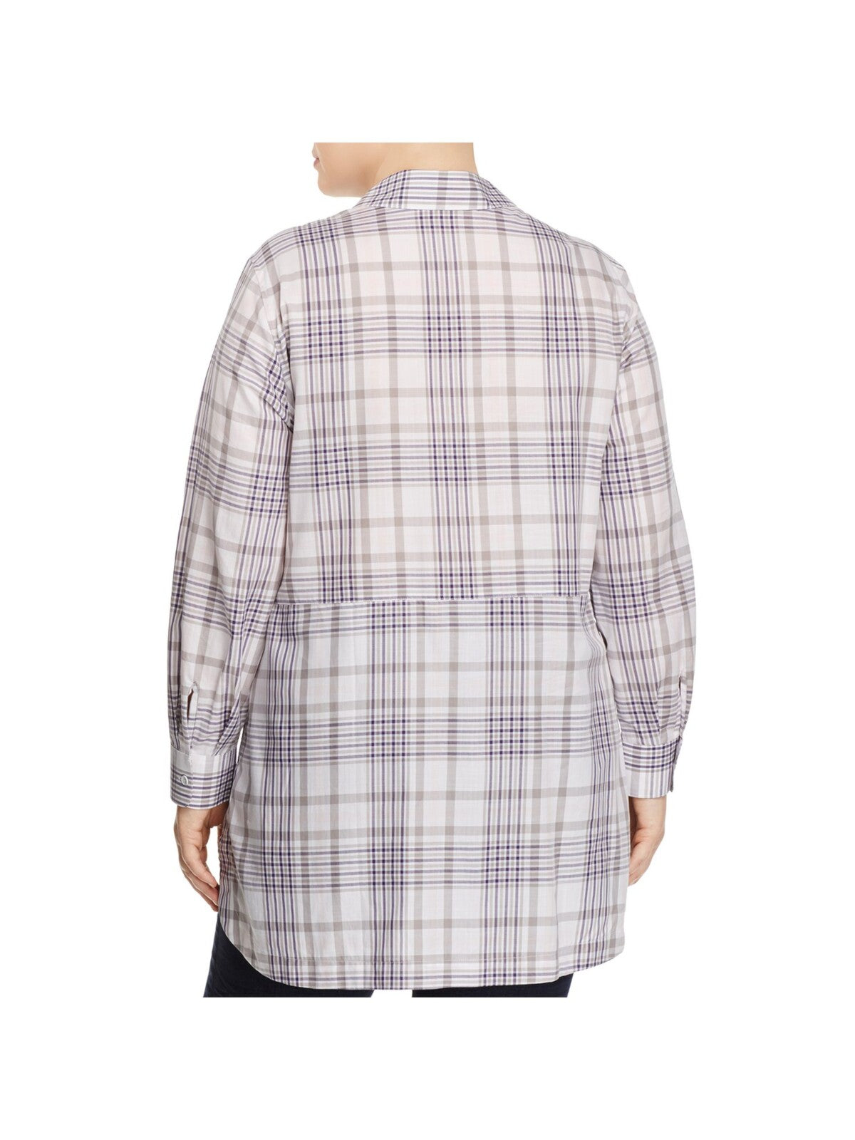 FOXCROFT Womens Gray Plaid Cuffed Sleeve Collared Tunic Top Plus 20W