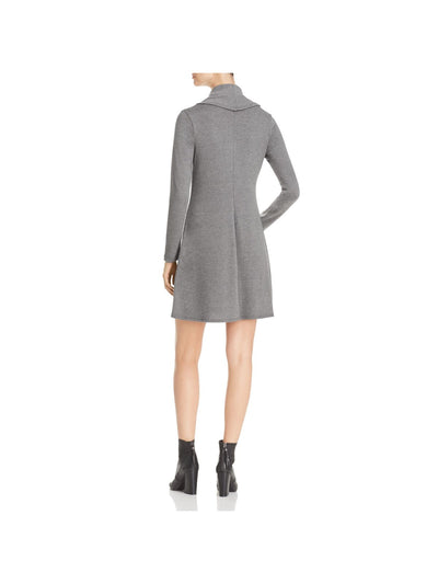 ROBERT MICHALES Womens Gray Ribbed Long Sleeve Cowl Neck Mini Evening Sweater Dress M