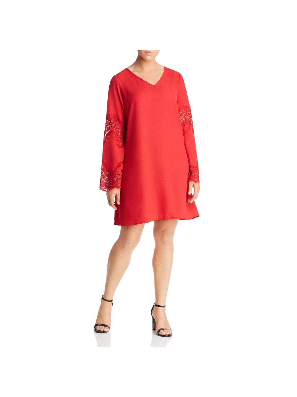 JUNAROSE Womens Red Long Sleeve V Neck Above The Knee Evening Shift Dress 20