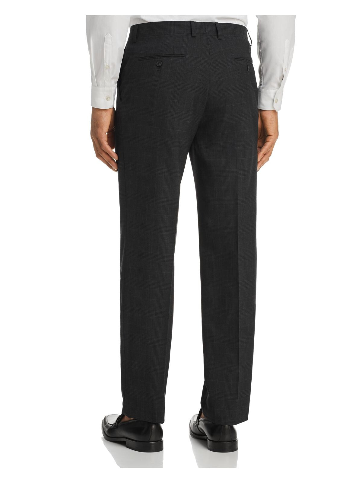 MICHAEL KORS Mens Gray Flat Front, Straight Leg Windowpane Plaid Classic Fit Pants W30/ L32