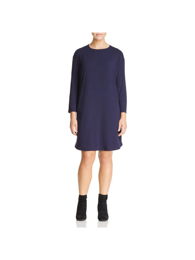 EILEEN FISHER Womens Navy Stretch Long Sleeve Jewel Neck Above The Knee Wear To Work Shift Dress Plus 1X