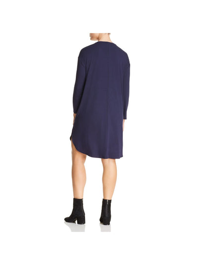 EILEEN FISHER Womens Navy Stretch Long Sleeve Jewel Neck Above The Knee Wear To Work Shift Dress Plus 1X