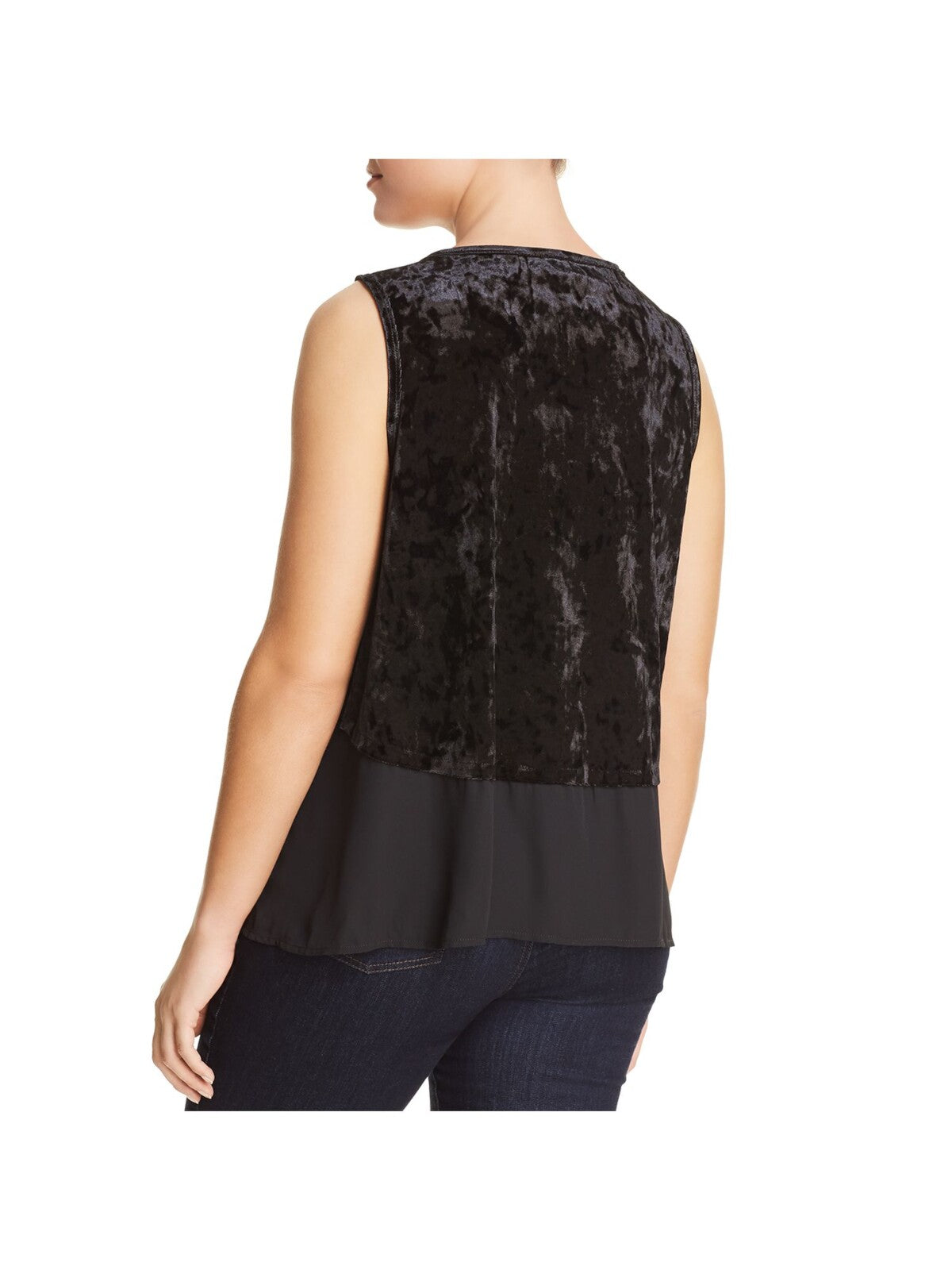 CUPIO CURVY Womens Velvet Mixed Media Sleeveless Jewel Neck Top