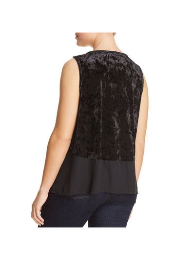 CUPIO CURVY Womens Velvet Mixed Media Sleeveless Jewel Neck Top