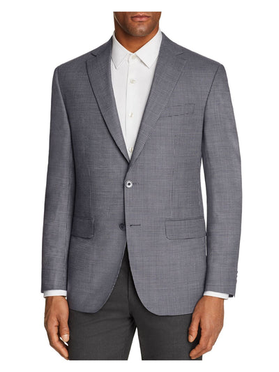 MICHAEL KORS Mens Sharkskin Gray Single Breasted, Classic Fit Wool Blend Blazer 42L