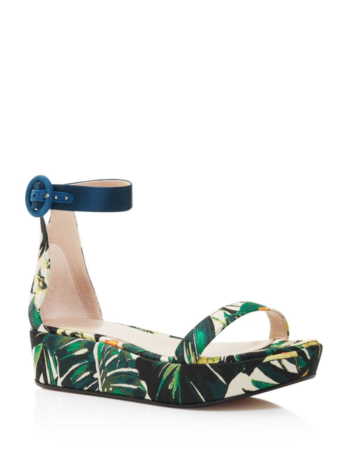 STUART WEITZMAN Womens Green Floral 1-1/2" Platform Ankle Strap Comfort Capri Round Toe Wedge Buckle Dress Sandals Shoes 7 M