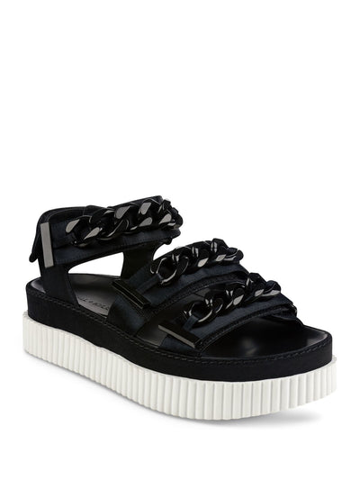 KENDALL + KYLIE Womens Black Chain Detail Padded Ivie 3 Round Toe Platform Sandals Shoes 8 M