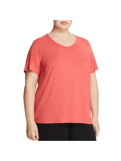EILEEN FISHER Womens Coral Stretch Short Sleeve V Neck T-Shirt 2X