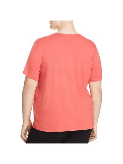 EILEEN FISHER Womens Pink Stretch Short Sleeve V Neck T-Shirt Plus 1X