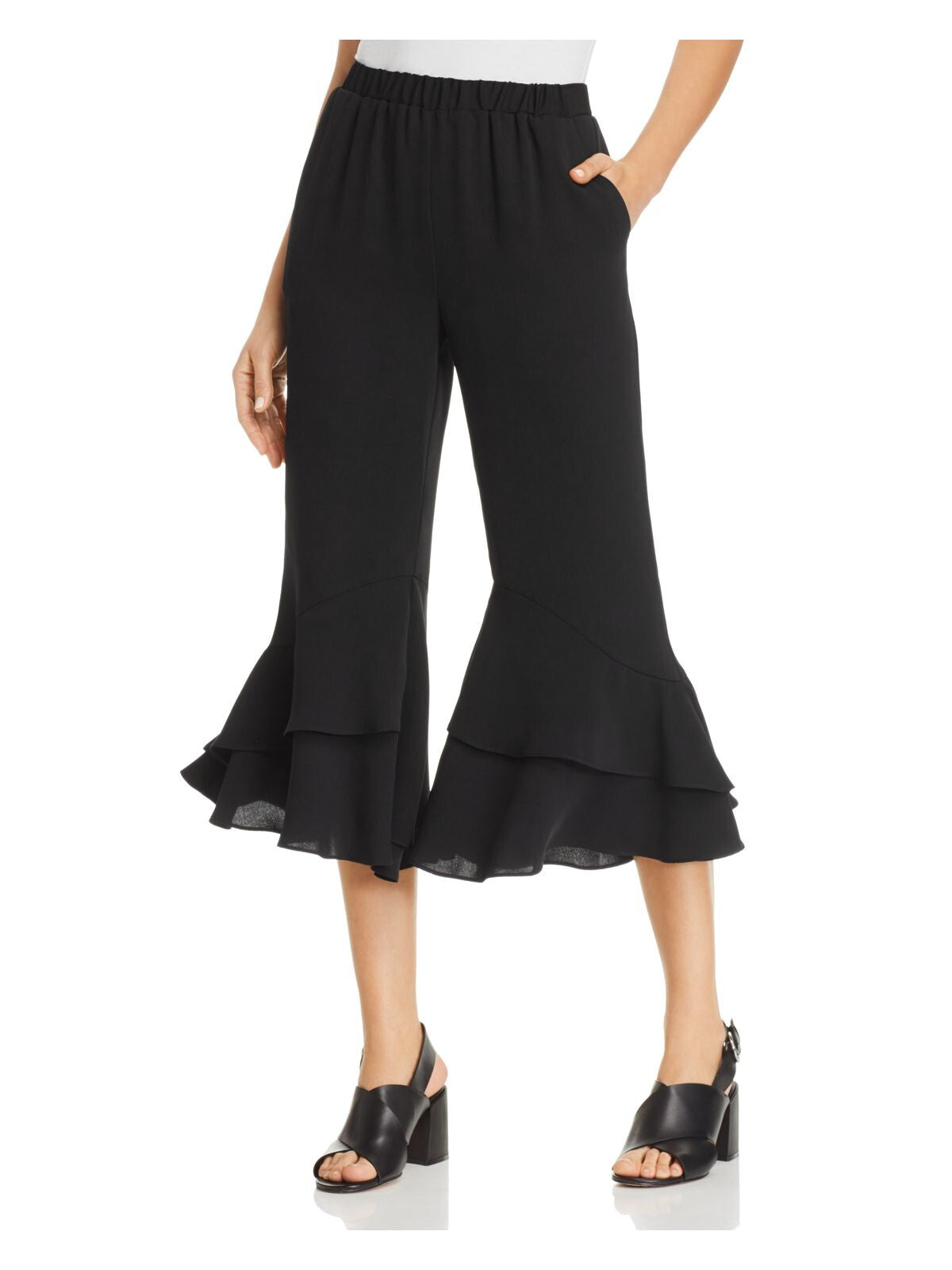 LE GALI Womens Black Ruffled Wear To Work Flare Pants S