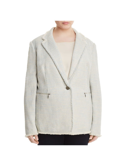 LAFAYETTE 148 Womens Light Blue Zippered Pocketed Frayed Metallic Wear To Work Blazer Jacket Plus 16W