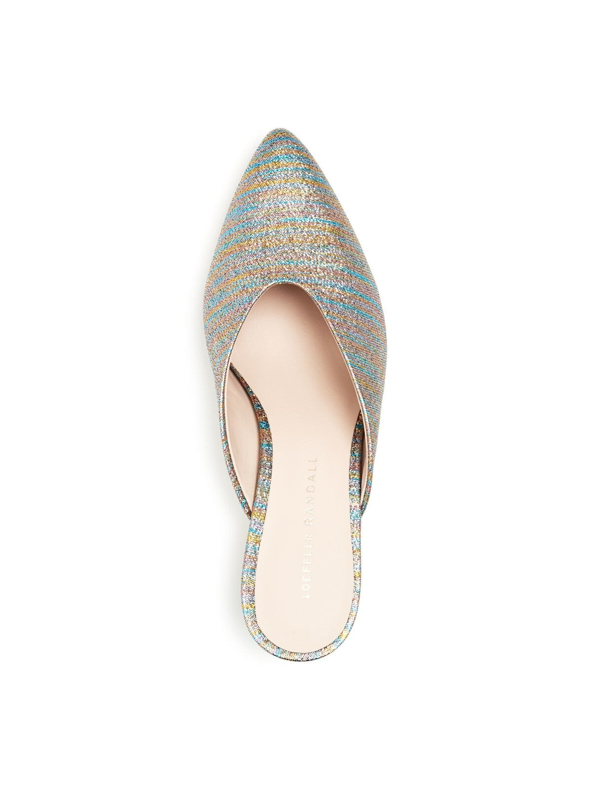 LOEFFLER RANDALL Womens Light Blue Striped Glitter Padded Juno Pointed Toe Kitten Heel Slip On Leather Heeled Mules Shoes 7 B