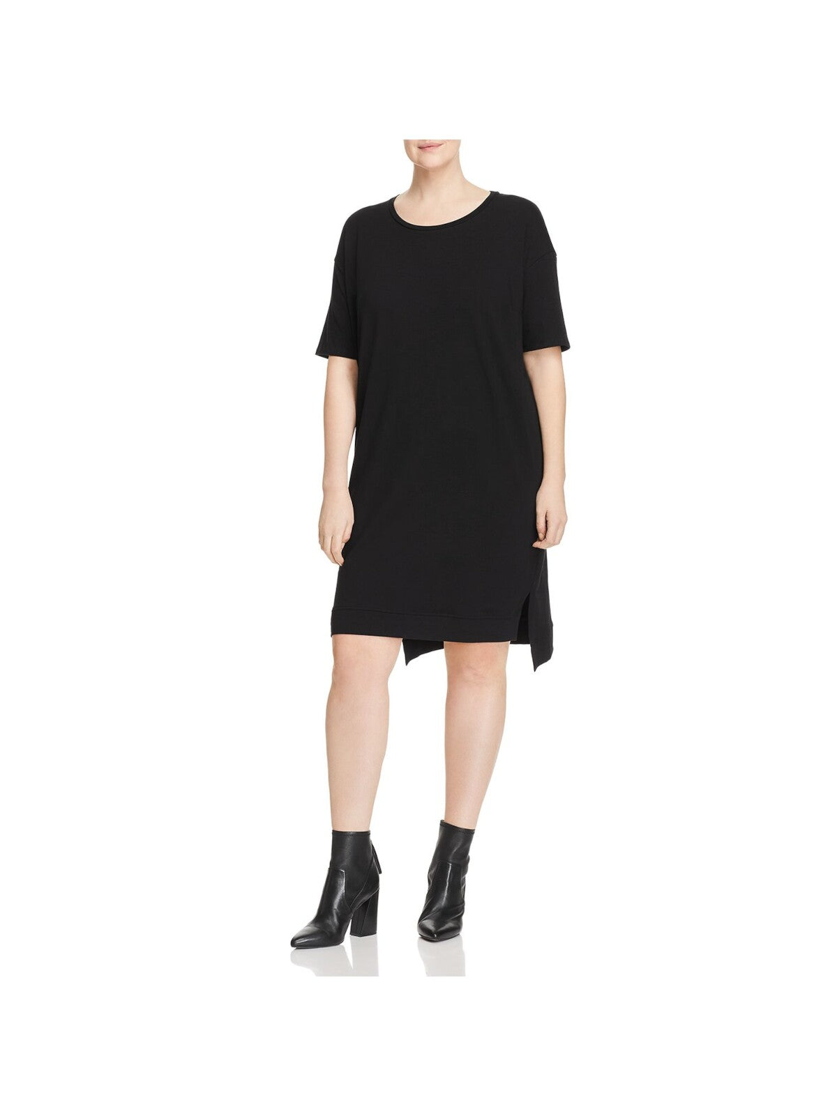 EILEEN FISHER Womens Black Knit Round Neck Below The Knee Hi-Lo Dress Plus 1X