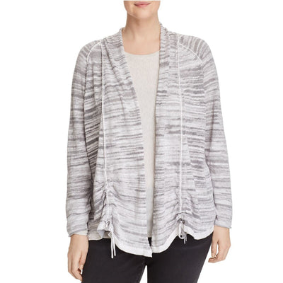 NIC+ZOE Womens Long Sleeve Ruched Open Front Exposed Seams Sweater