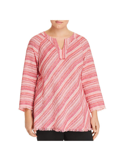 NIC+ZOE Womens Fringed 3/4 Sleeve Split Neck Tunic Top