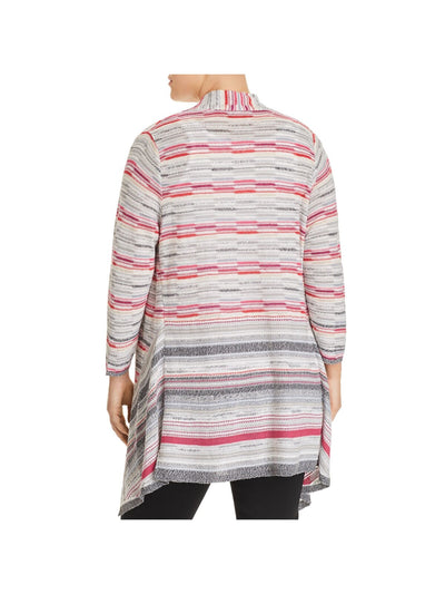 NIC+ZOE Womens Gray Striped 3/4 Sleeve Open Cardigan Wear To Work Top Plus 3X