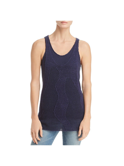 DONNA KARAN Womens Navy Textured Layered Sleeveless Scoop Neck Tank Top S