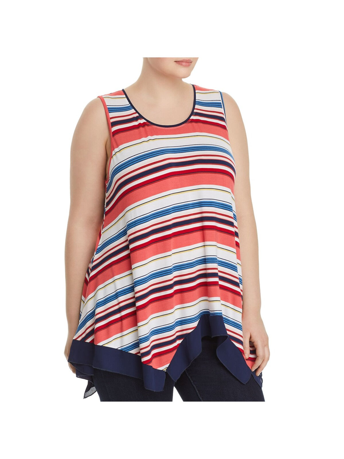 CUPIO BLUSH Womens Red Stretch Striped Sleeveless Scoop Neck Tank Top Plus 1X