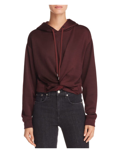 T ALEXANDER WANG Womens Maroon Twist Front Drop Shoulder Cropped Long Sleeve Hoodie Top XS