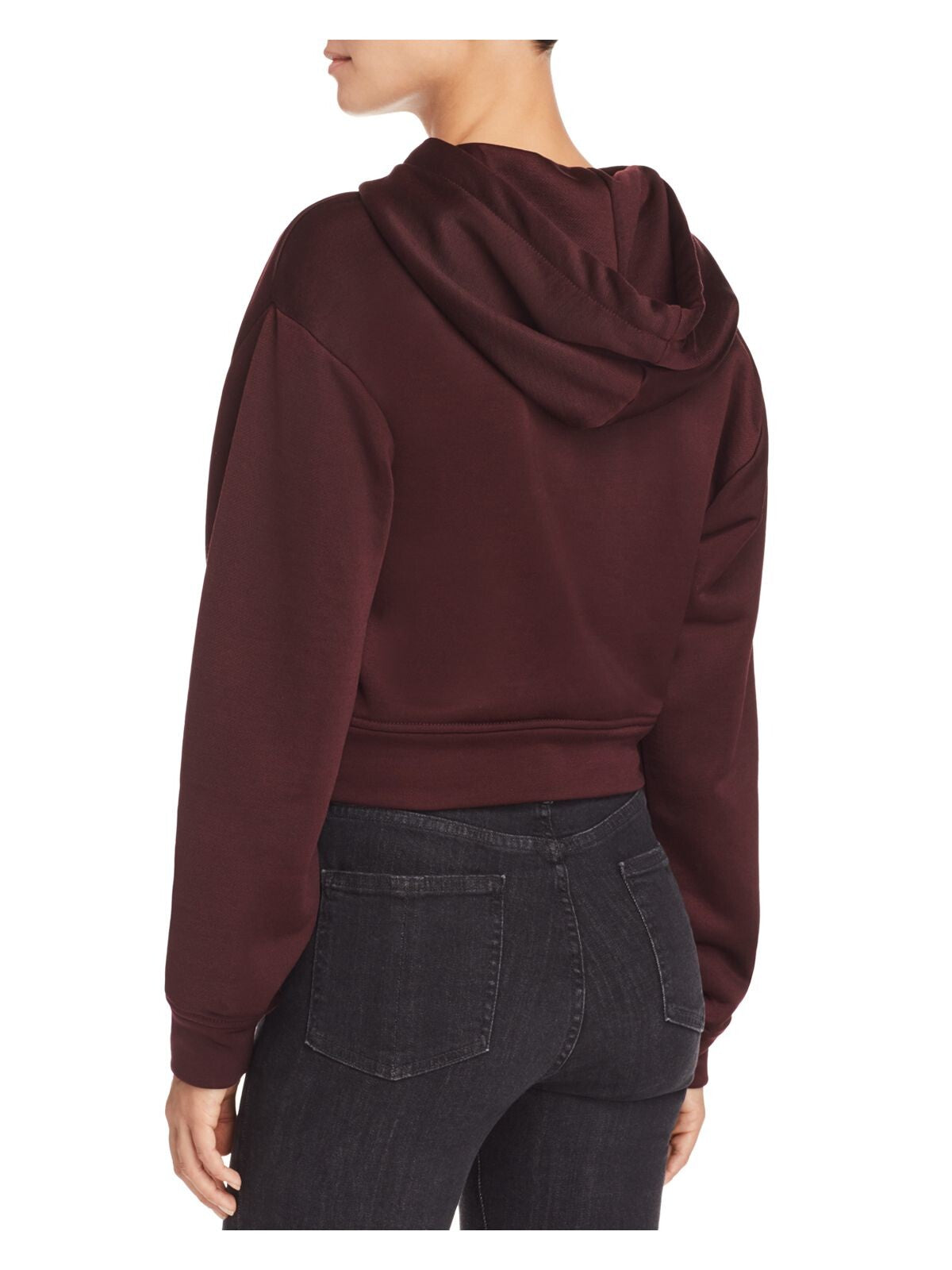 T ALEXANDER WANG Womens Maroon Twist Front Drop Shoulder Cropped Long Sleeve Hoodie Top XS