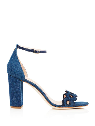 KATE SPADE NEW YORK Womens Medium Blue Denim Eyelet Strap Ankle Strap Padded Orson Round Toe Block Heel Buckle Sandals Shoes M