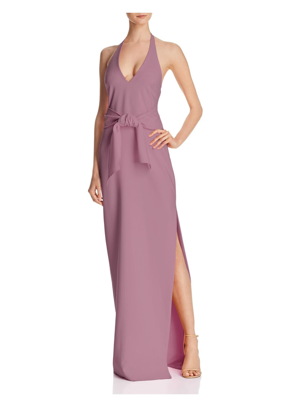 LIKELY Womens Pink Slitted Tie Sleeveless Halter Full-Length Evening Fit + Flare Dress 8