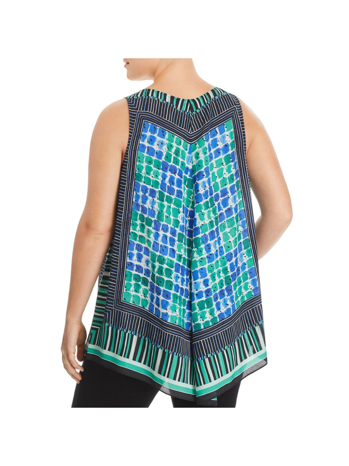 NIC+ZOE Womens Green Printed Sleeveless Scoop Neck Top Plus 2X