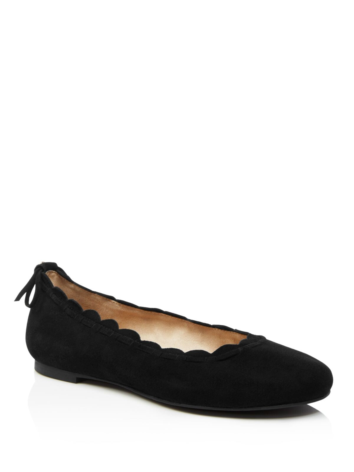 JACK ROGERS Womens Black Removable Footbed Bow Accent Padded Scalloped Lucie Round Toe Slip On Leather Ballet Flats 8.5 M