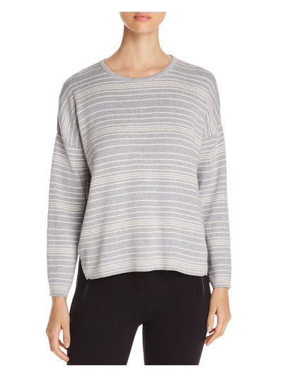 EILEEN FISHER Womens Gray Ribbed Vented Hem Striped Long Sleeve Jewel Neck Sweater Plus 1X