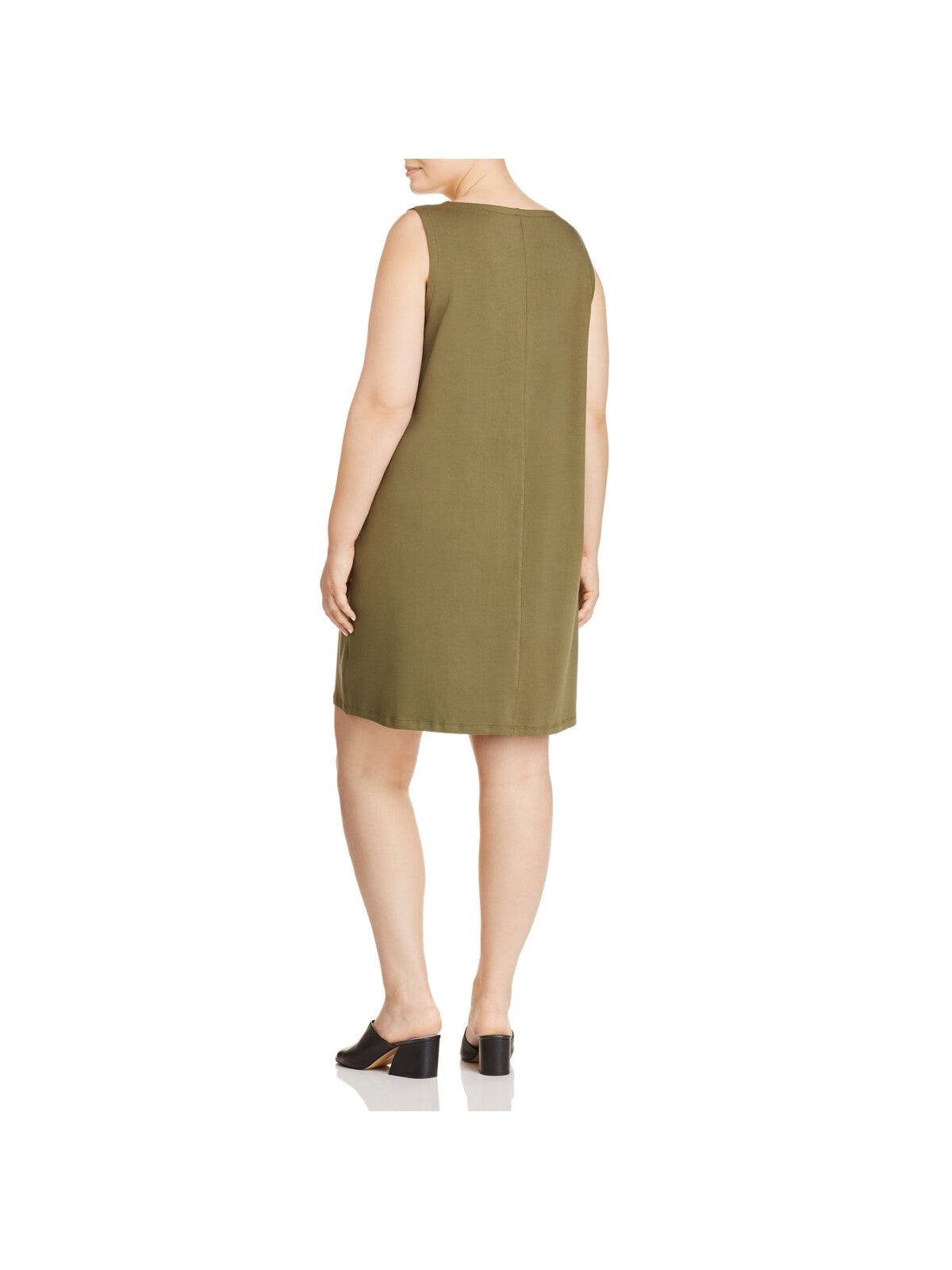 EILEEN FISHER Womens Green Stretch Sleeveless Round Neck Above The Knee Shift Dress Plus 3X